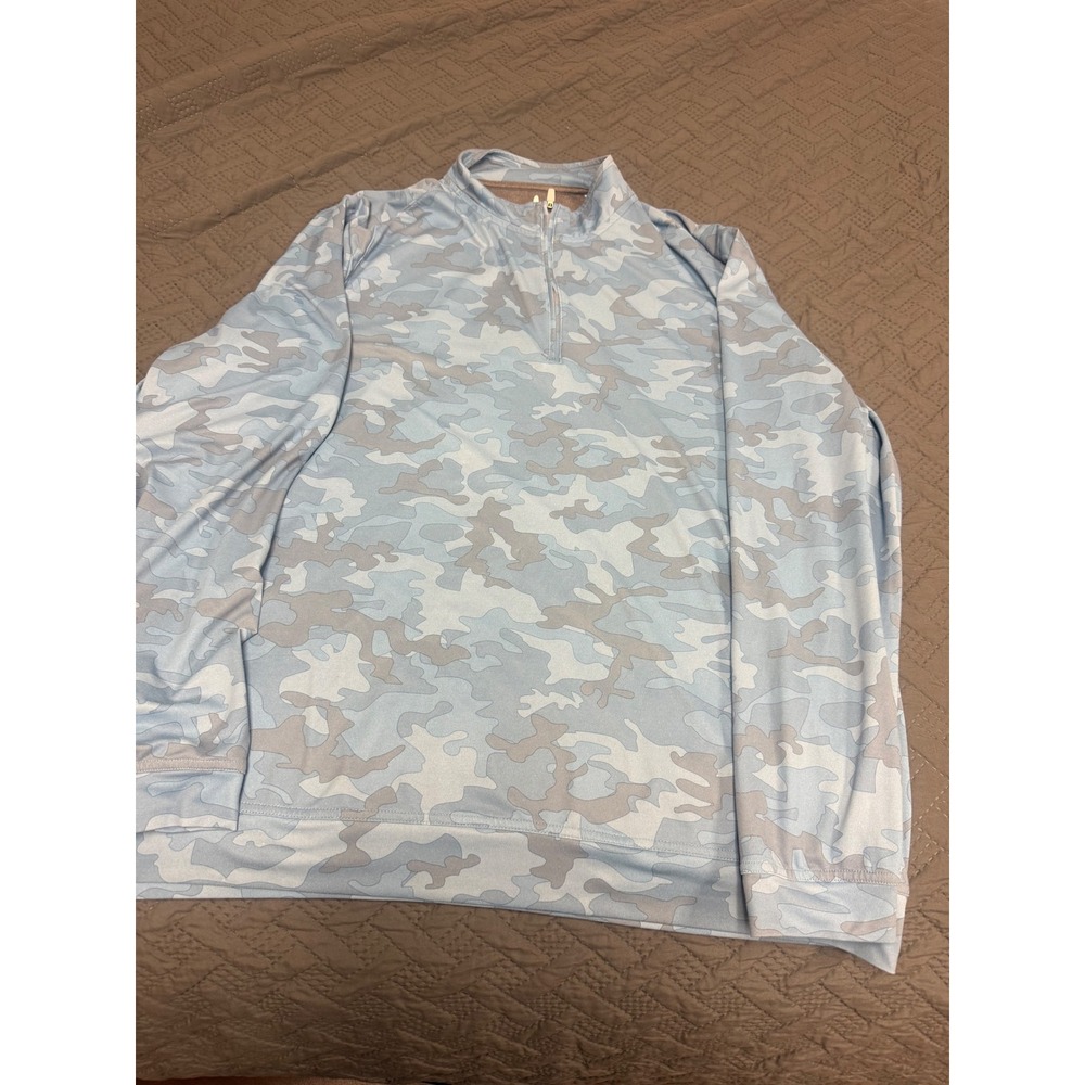 Johnnie-O Mens XL Camo Quarter Zip Pullover Blue Grey Performance Golf Shirt